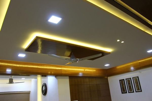 Combination of POP & Wooden False Ceiling withCove &Recessed LED lights