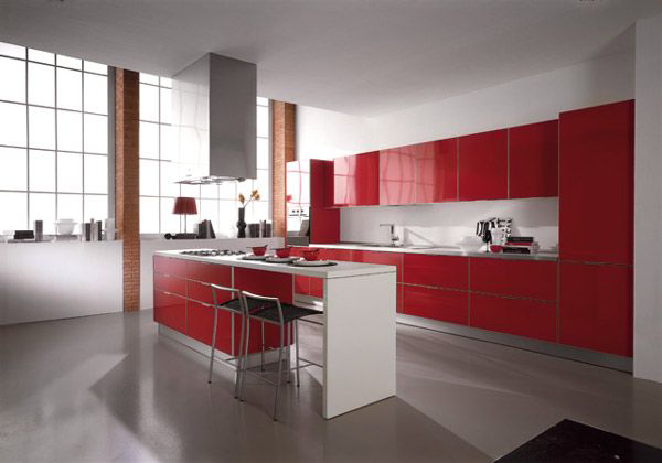 Glossy Finished Single Wall Modular Kitchen & Kitchen Island