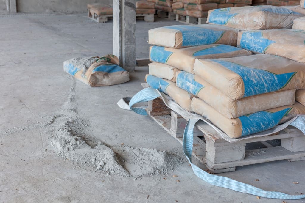 Leftover Cement with Torn or Opened Cement Bags