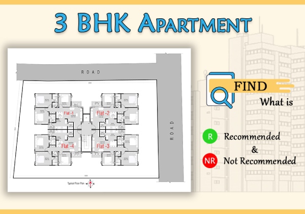 Plan Analysis of 3 BHK - Apartment (801 sq. mt.) - Typical Floor Plan