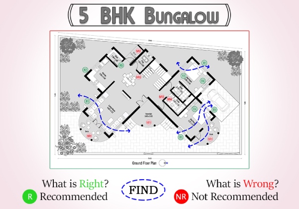 Plan Analysis of 5 BHK - Bungalows (390 sq. mt.) - Ground Floor Plan